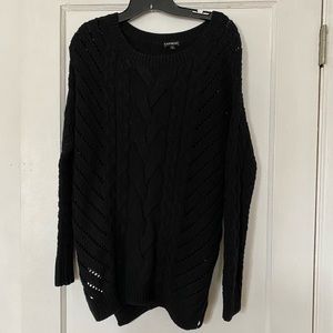 Express Black Oversized Cable Knit Tunic Sweater